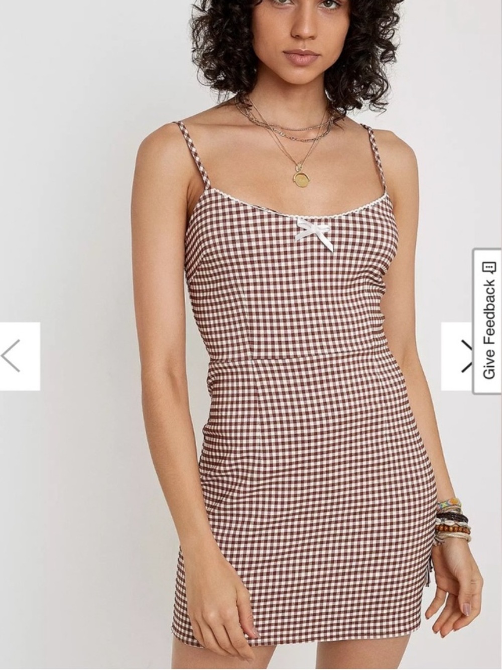 Urban Outfitters Brown & White Gingham Mini Dress